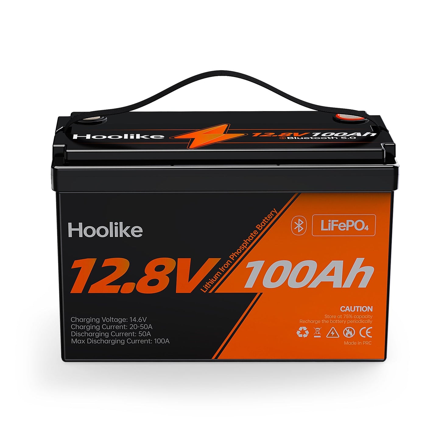 HOOLIKE 12.8V 100Ah Bluetooth-Enabled Lithium Iron Phosphate (LiFePO4) Battery