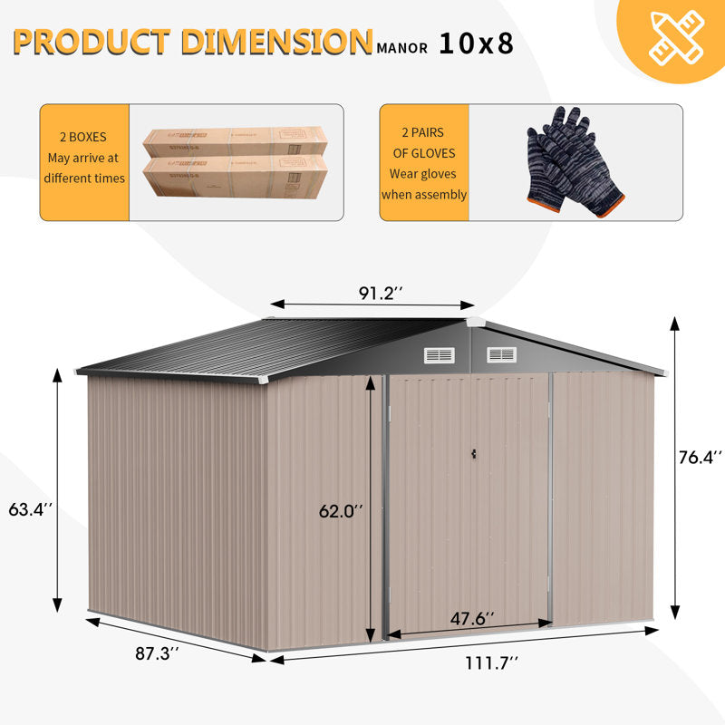 10 ft. W x 8 ft. D Metal Storage Shed