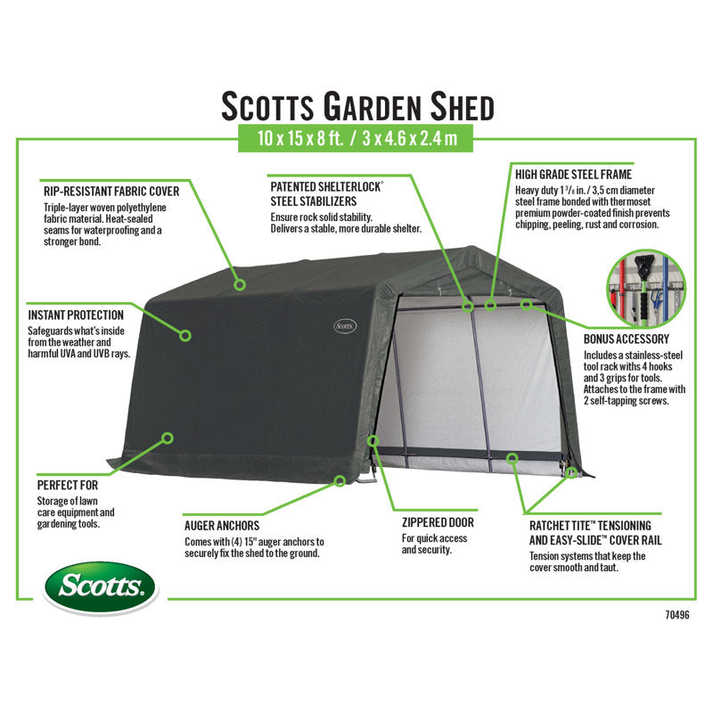 Scotts Storage Shed 10 x 15 x 8 Green Peak