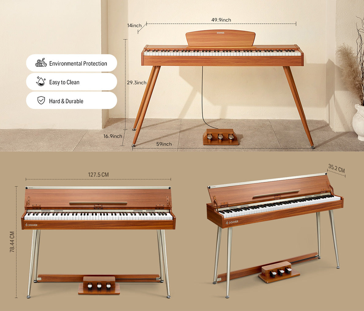 💝Last Day for Clearance✨Donner DDP-80 Wooden Style with Stand & Triple Pedals (📦Last 200 items)