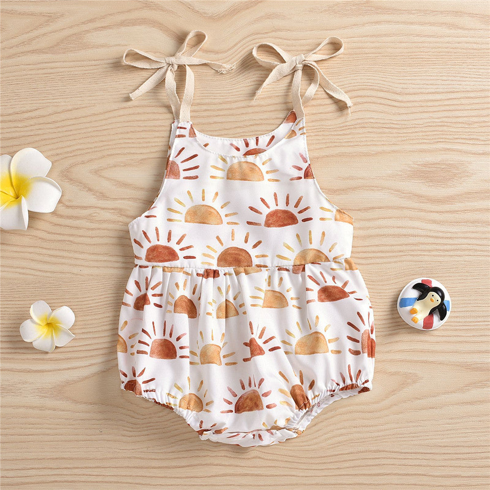 Baby Girls Floral Sun Printed Sling Romper Wholesale Baby Clothes