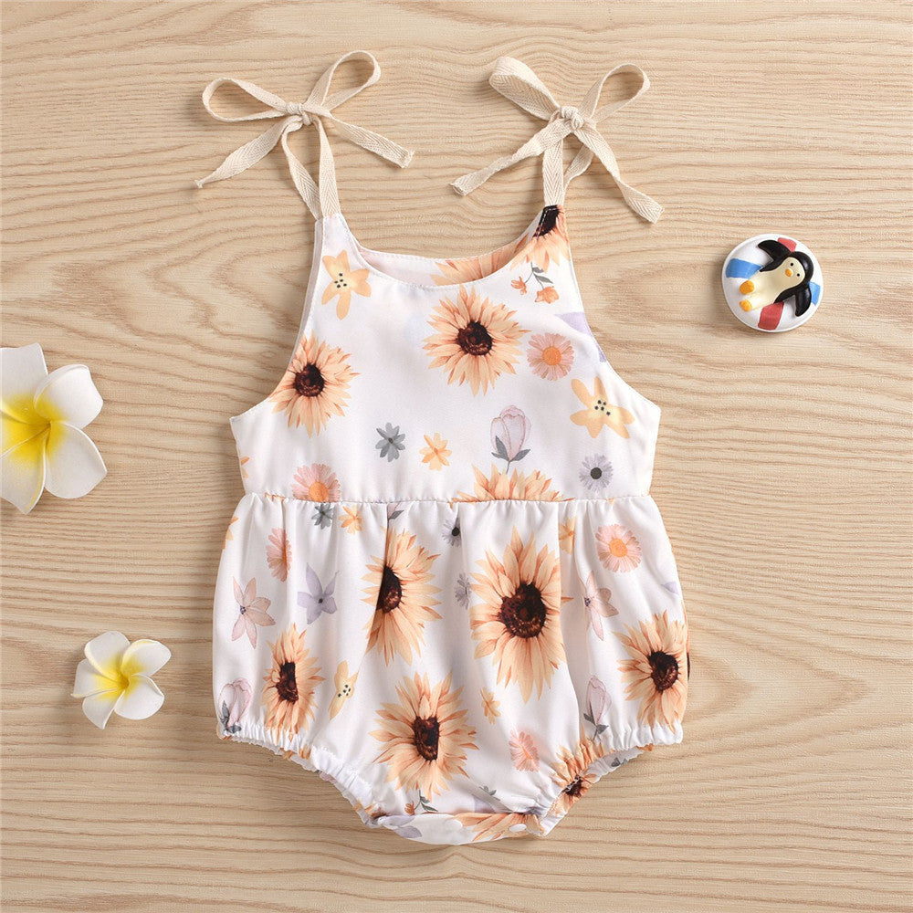 Baby Girls Floral Sun Printed Sling Romper Wholesale Baby Clothes