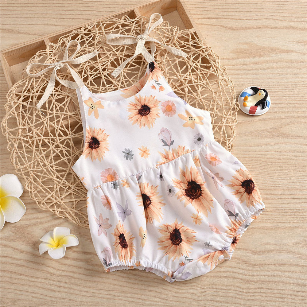 Baby Girls Floral Sun Printed Sling Romper Wholesale Baby Clothes