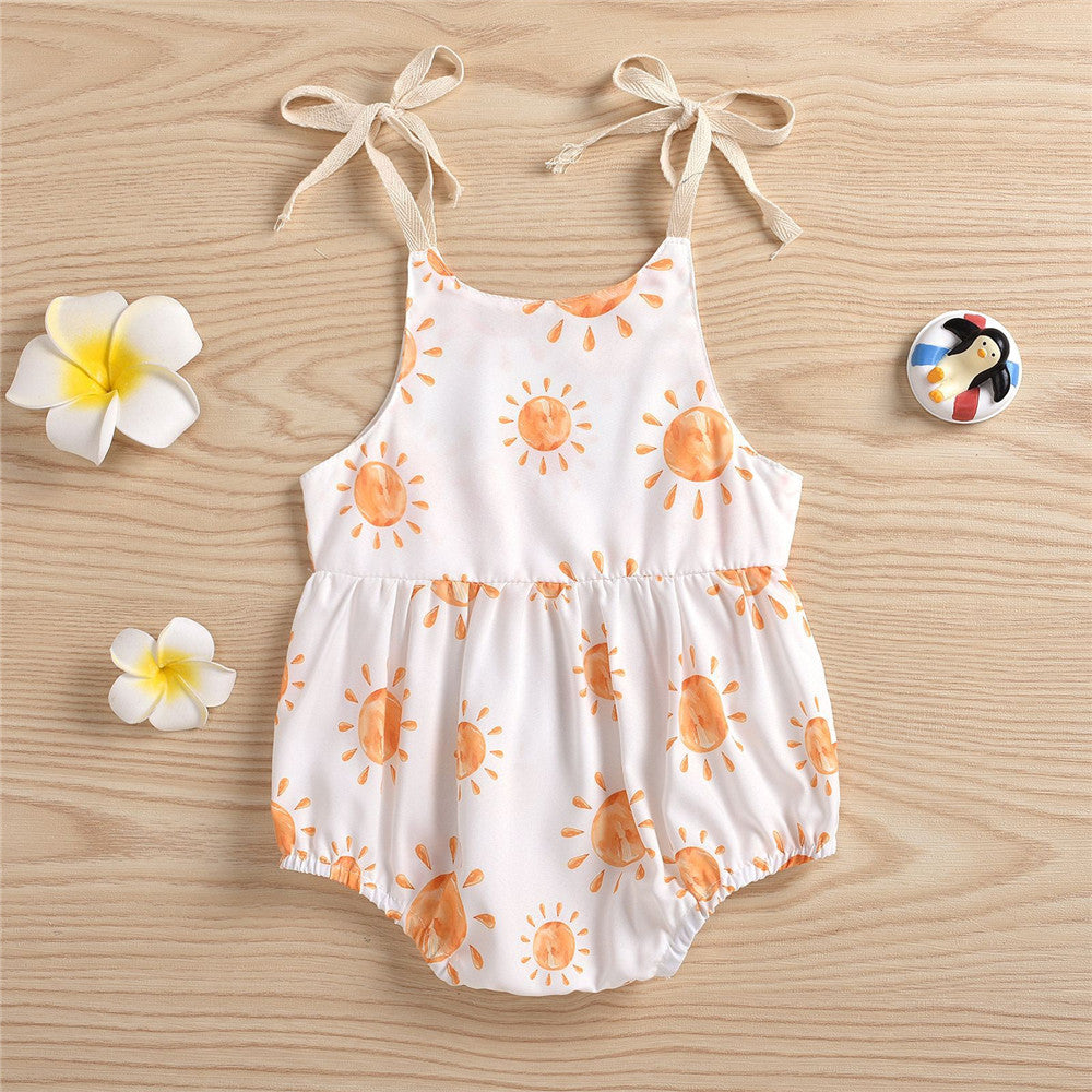 Baby Girls Floral Sun Printed Sling Romper Wholesale Baby Clothes