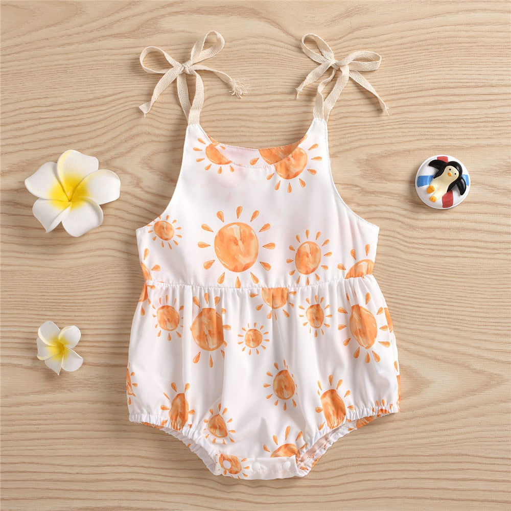 Baby Girls Floral Sun Printed Sling Romper Wholesale Baby Clothes