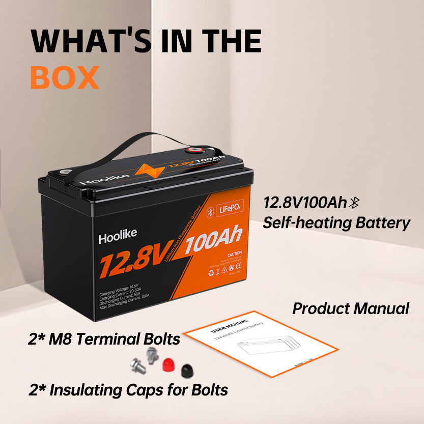 HOOLIKE 12.8V 100Ah Bluetooth-Enabled Lithium Iron Phosphate (LiFePO4) Battery