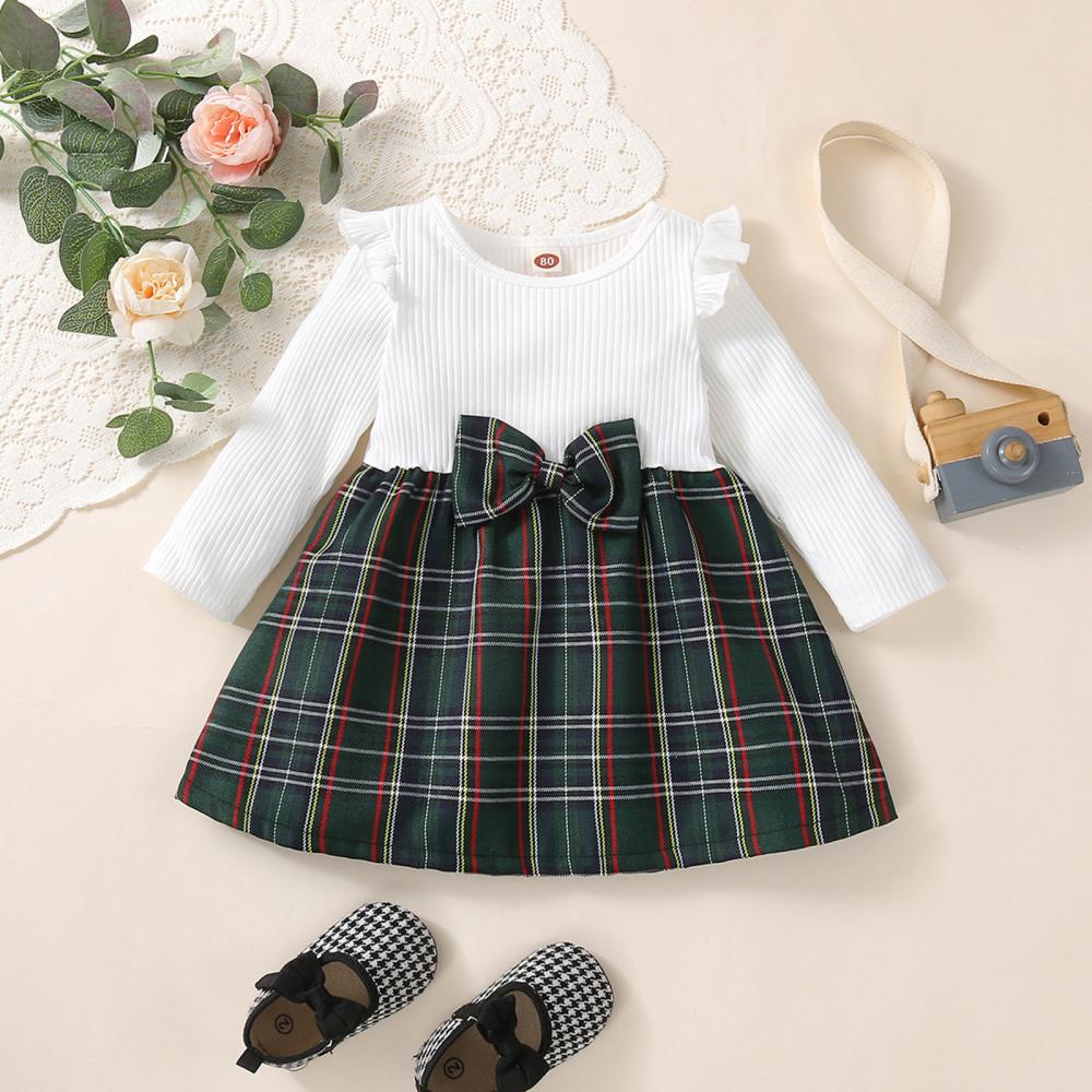 Baby Girls Plaid Bow Dress Wholesale Clothing Baby