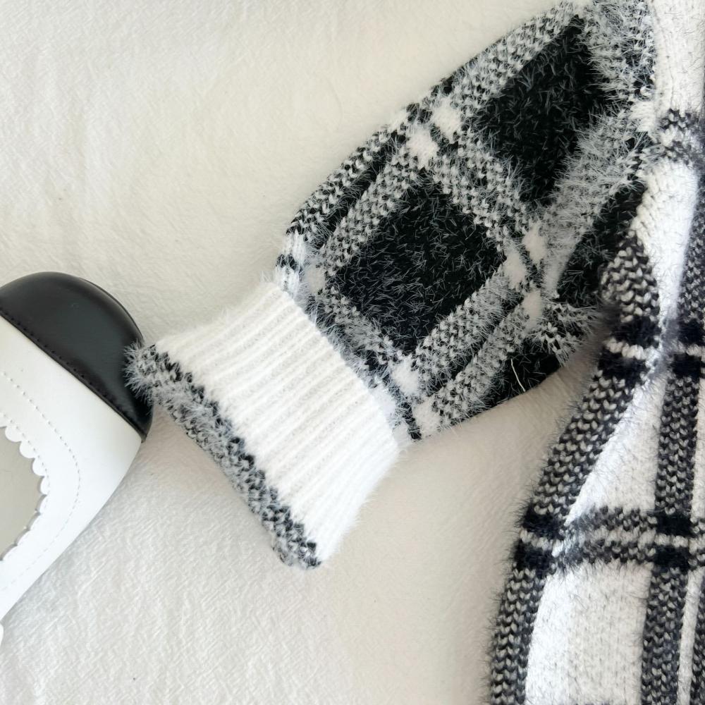 Baby Autumn Baby Classic Black and White Check Knit Cardigan Jacket Cotton Sweater Wholesale