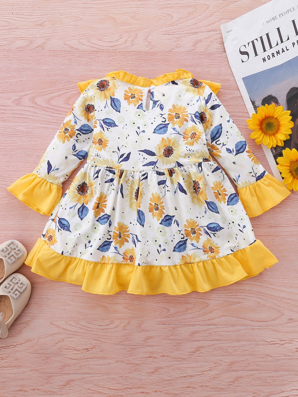 Spring and Autumn Infant Girls Long Sleeve Dress Ruffled Trumpet Long Sleeve Dress Wholesale Baby Girl Dress