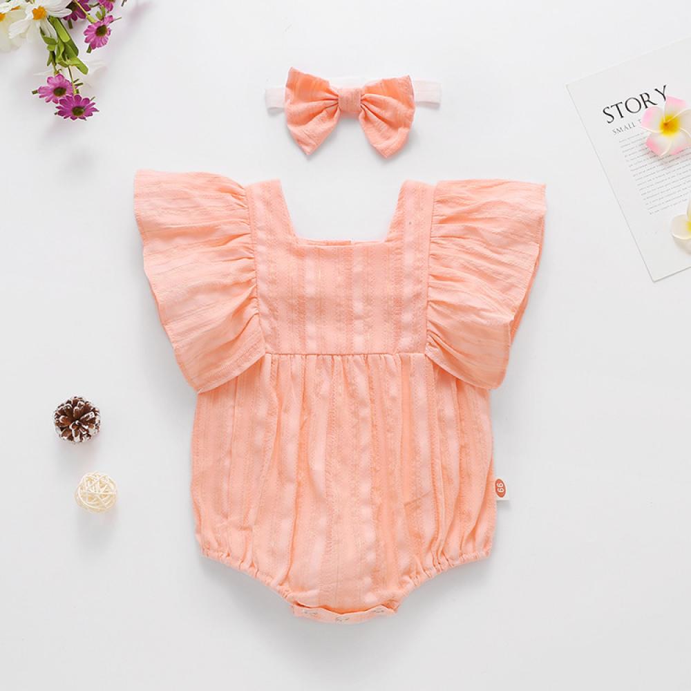 Newborn Baby Girls Onesie Cotton Solid Color + Hair Band Wholesale Baby Rompers