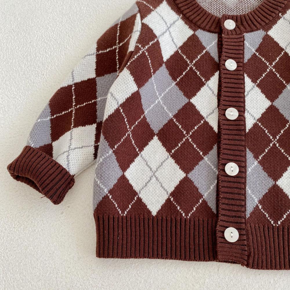 Unisex Autumn Winter Sweater Baby Plaid Knitted Cardigan Coat Wholesale