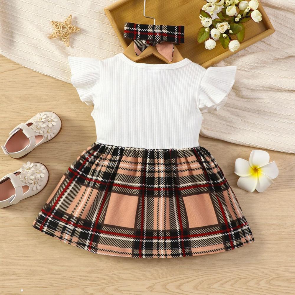 Girls Summer Plaid Fake Two-piece Dress Wholesale Girls Dress