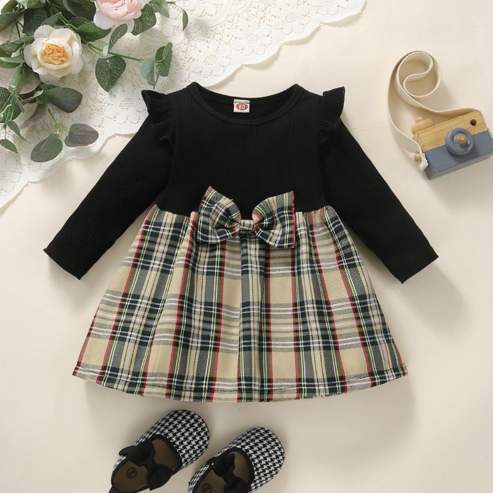 Baby Girls Plaid Bow Dress Wholesale Clothing Baby