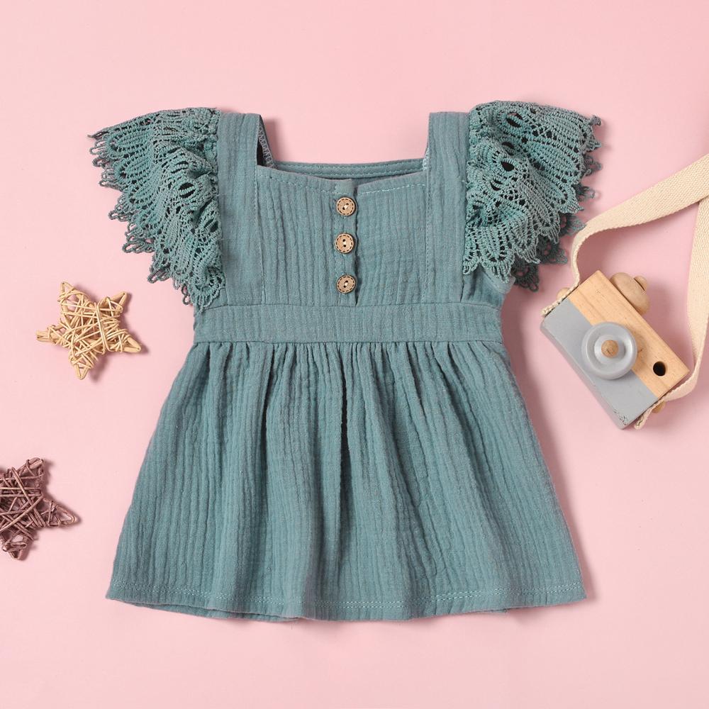 Baby Girls Dresses Solid Color Lace Sleeve Dress Baby Wholesales