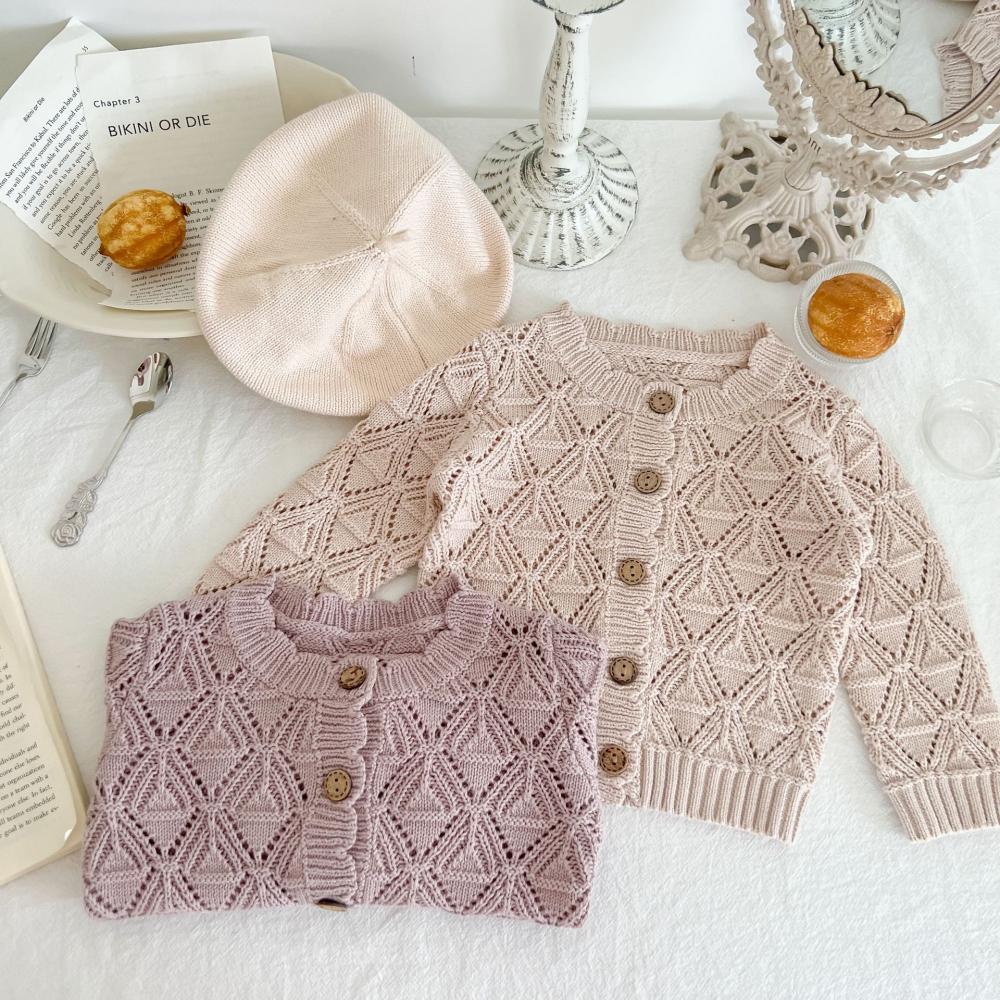 Baby Girls Spring Autumn Knitted Cardigan Solid Color Wholesale Clothing Baby