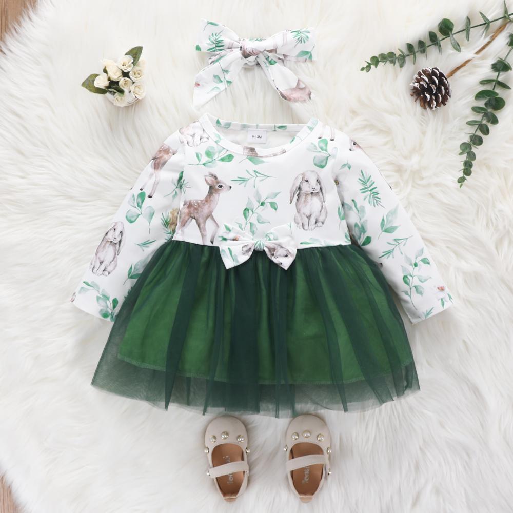 Baby Girl Dress Baby Rainbow Long Sleeve Dress Bow Wholesale Baby Girl Clothes