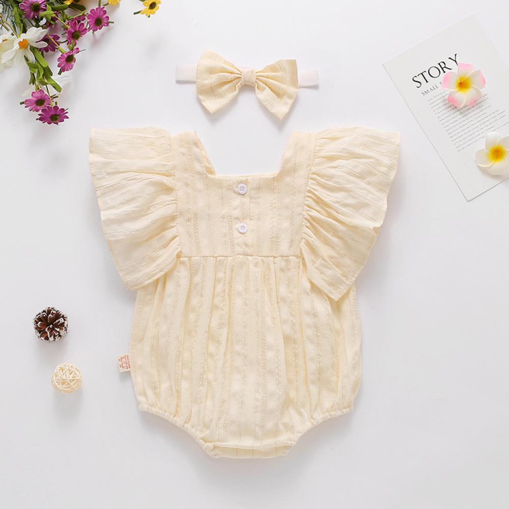 Newborn Baby Girls Onesie Cotton Solid Color + Hair Band Wholesale Baby Rompers