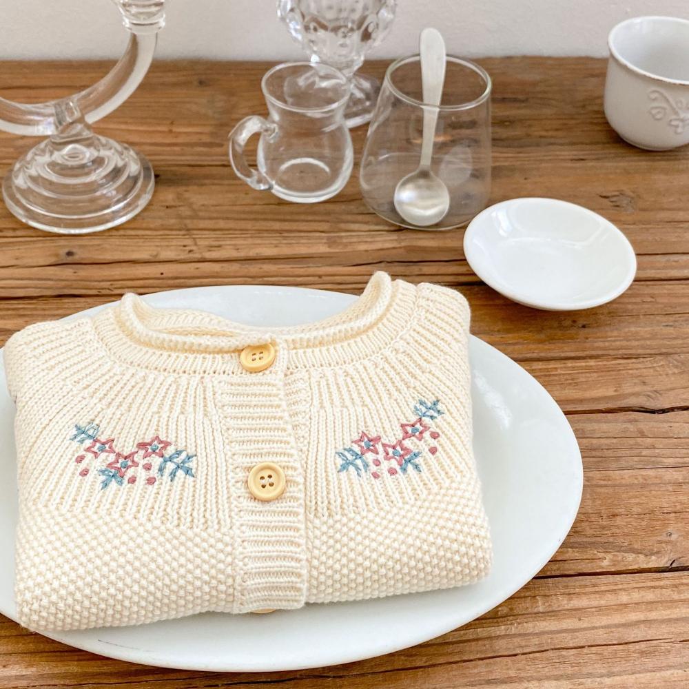 Autumn Baby Girl Cotton Yarn Embroidered Long-sleeved Knitted Cardigan Coat Wholesale Girls Clothes