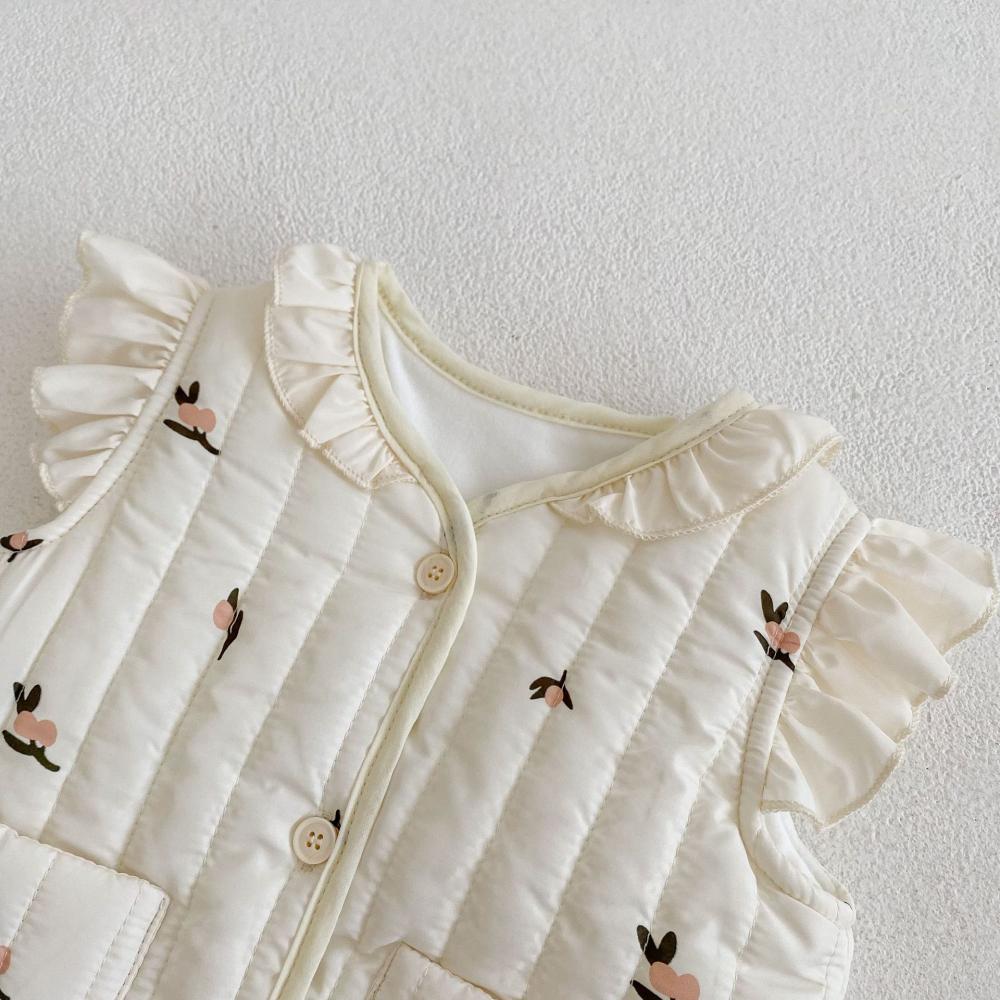 Winter Baby Girl Quilted Thick Printed Flying Sleeve Vest Cardigan Coat Wholesale Baby Clothes