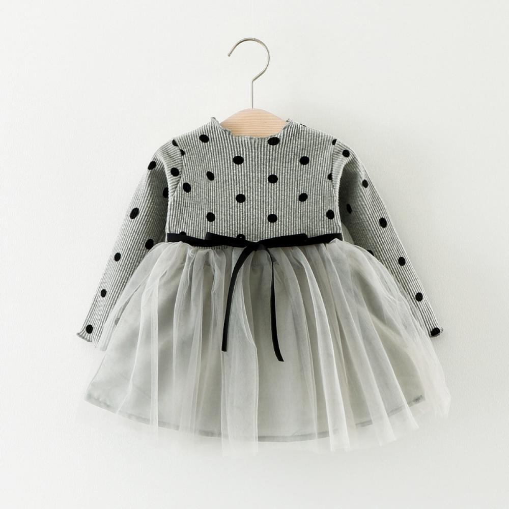 Giels Spring and Autumn Polka Dot Tulle Dress Wholesale Baby Girl Clothes