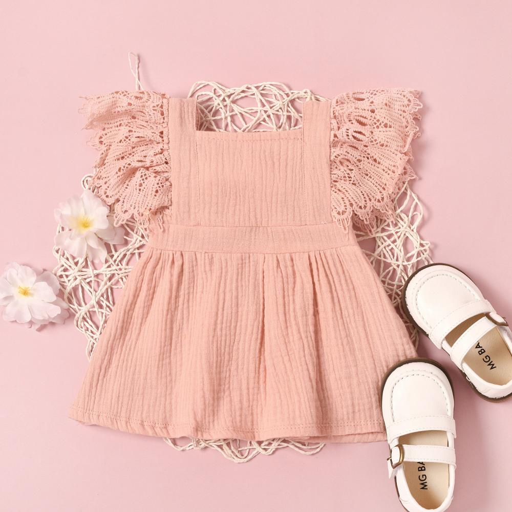 Baby Girls Dresses Solid Color Lace Sleeve Dress Baby Wholesales