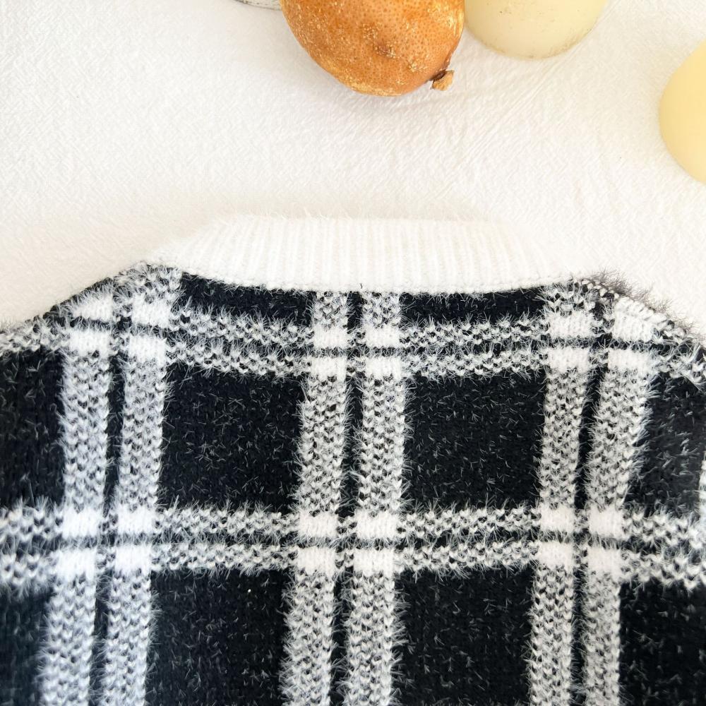 Baby Autumn Baby Classic Black and White Check Knit Cardigan Jacket Cotton Sweater Wholesale