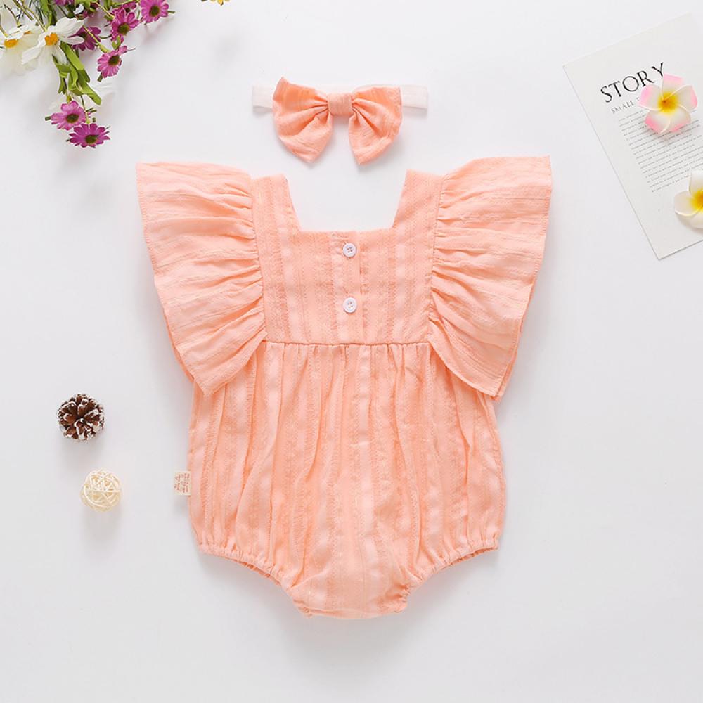 Newborn Baby Girls Onesie Cotton Solid Color + Hair Band Wholesale Baby Rompers