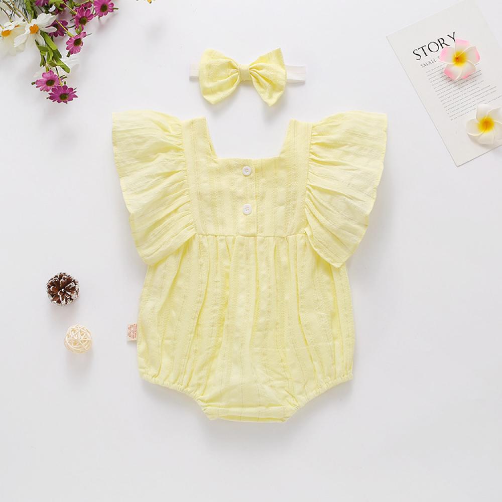 Newborn Baby Girls Onesie Cotton Solid Color + Hair Band Wholesale Baby Rompers