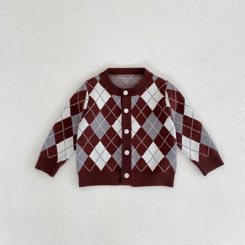 Unisex Autumn Winter Sweater Baby Plaid Knitted Cardigan Coat Wholesale