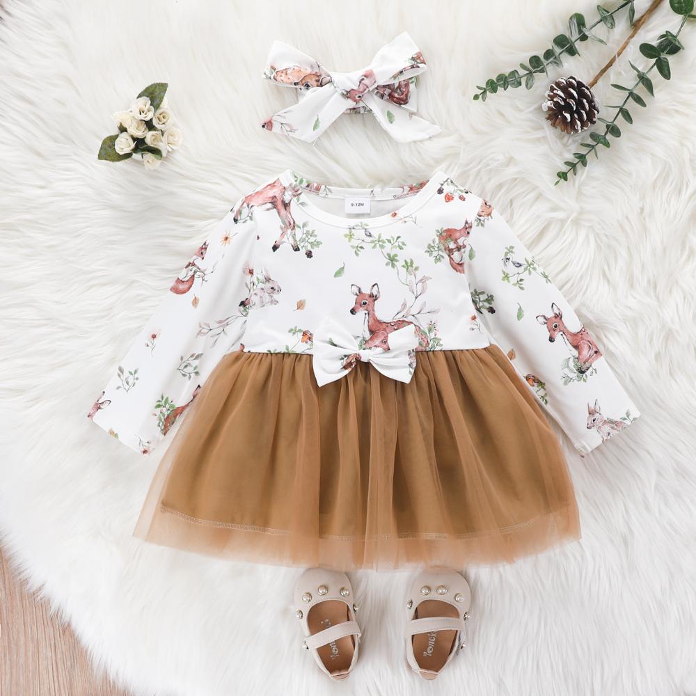 Baby Girl Dress Baby Rainbow Long Sleeve Dress Bow Wholesale Baby Girl Clothes