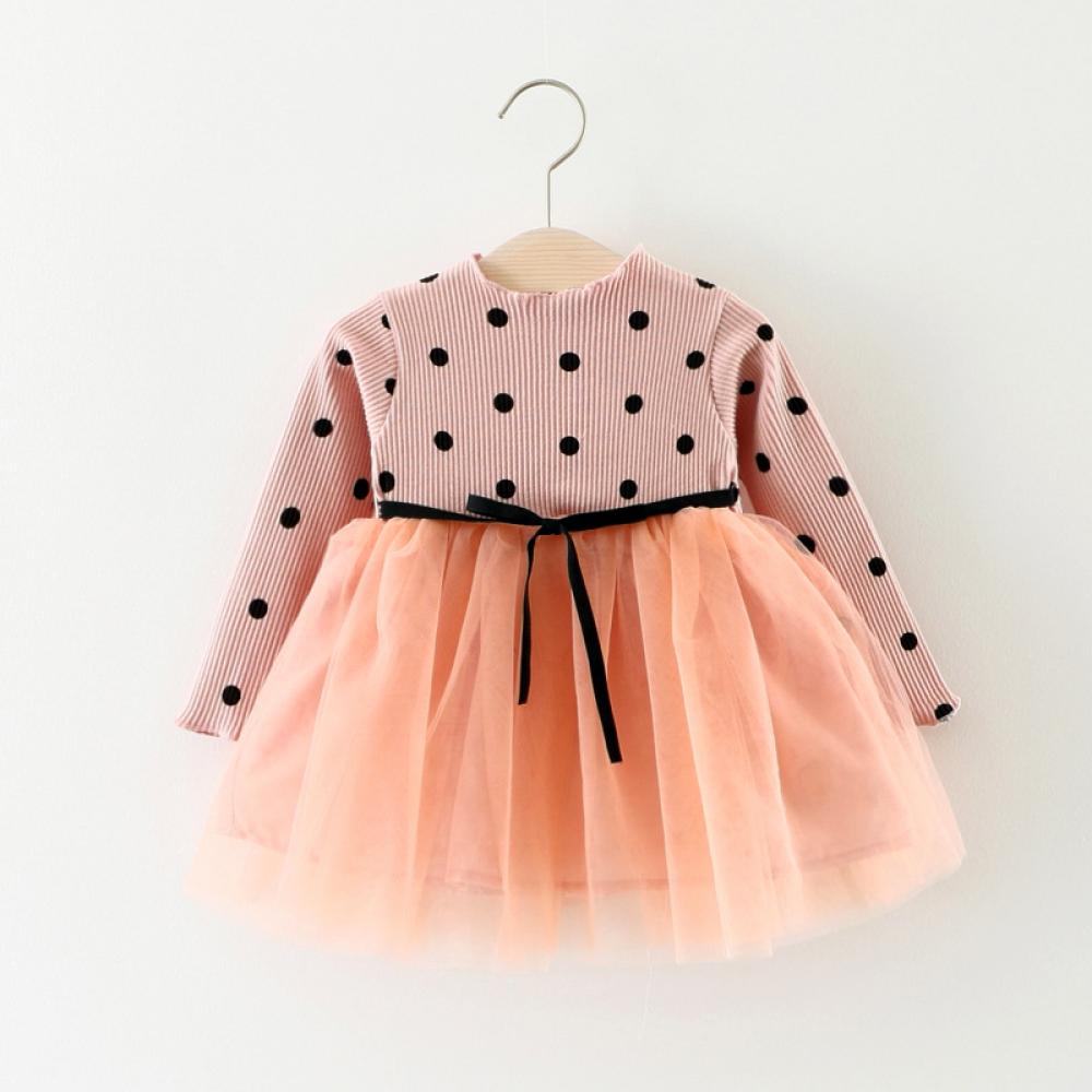 Giels Spring and Autumn Polka Dot Tulle Dress Wholesale Baby Girl Clothes