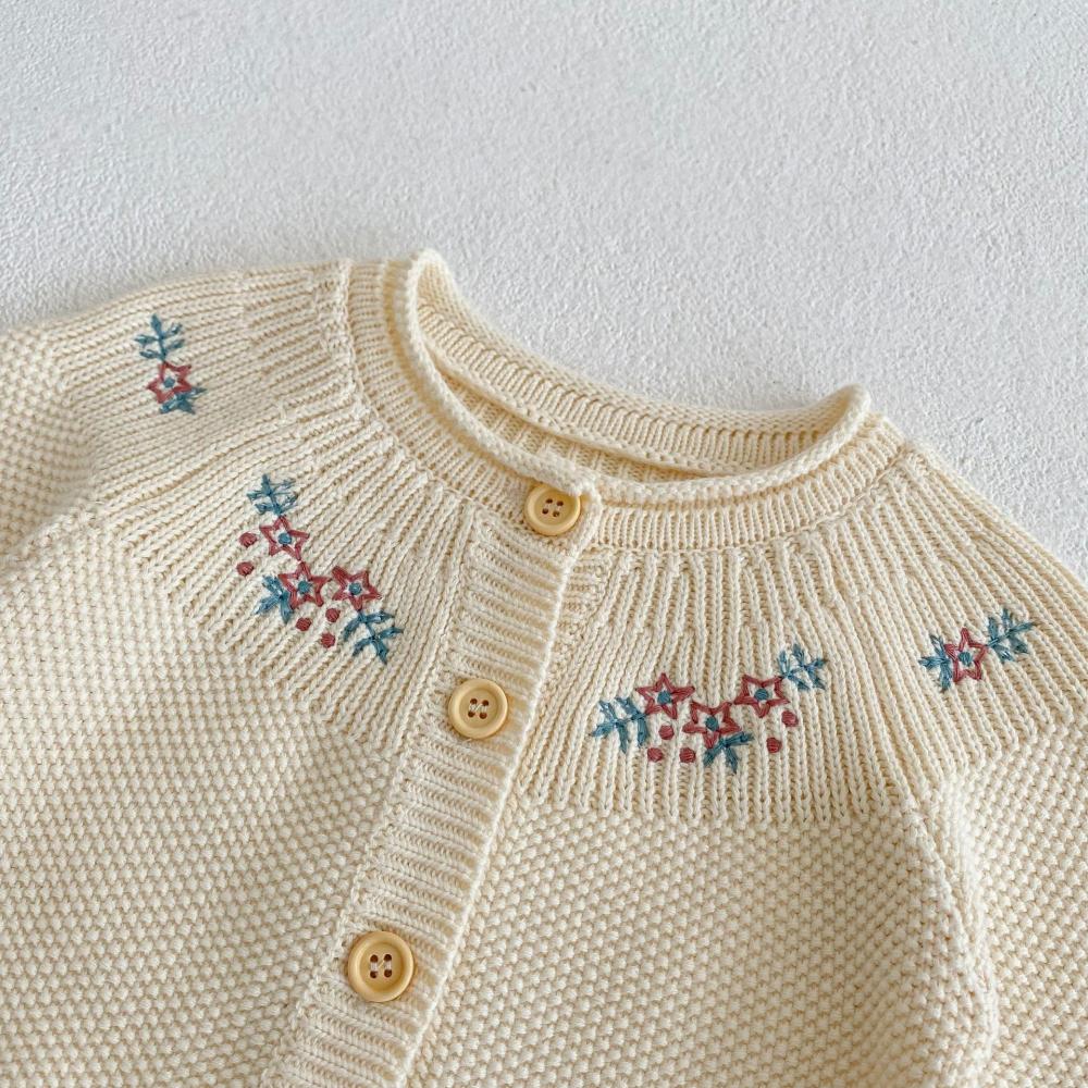 Autumn Baby Girl Cotton Yarn Embroidered Long-sleeved Knitted Cardigan Coat Wholesale Girls Clothes