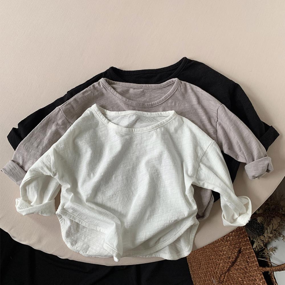 Unisex Kid Spring Autumn Solid Top Bamboo Textile Wholesale Girls Clothing