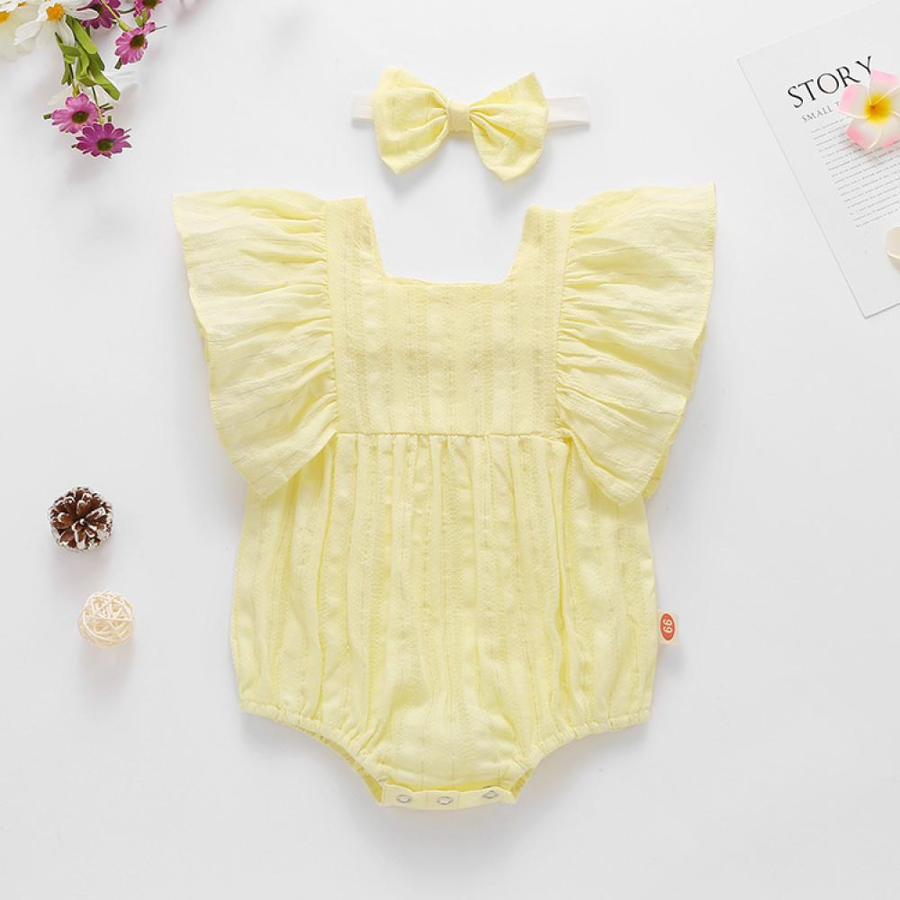 Newborn Baby Girls Onesie Cotton Solid Color + Hair Band Wholesale Baby Rompers