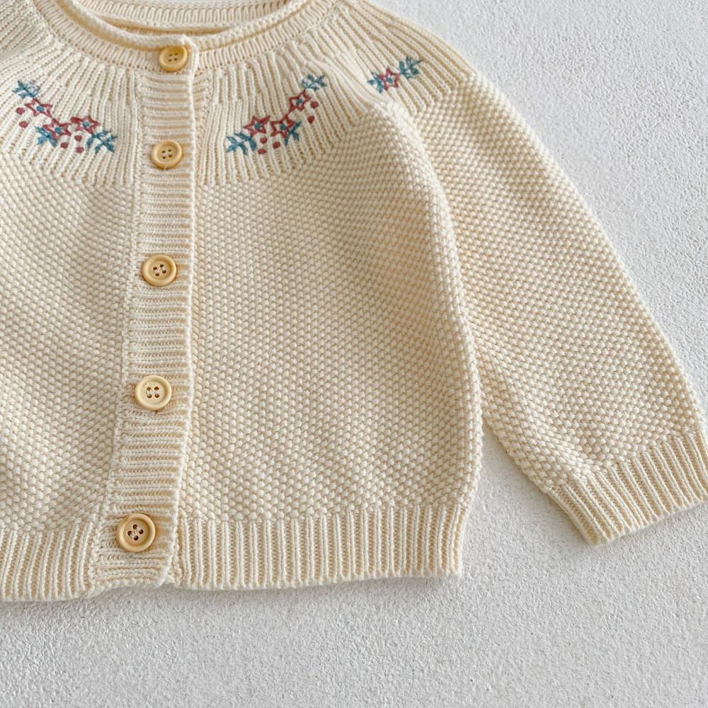 Autumn Baby Girl Cotton Yarn Embroidered Long-sleeved Knitted Cardigan Coat Wholesale Girls Clothes